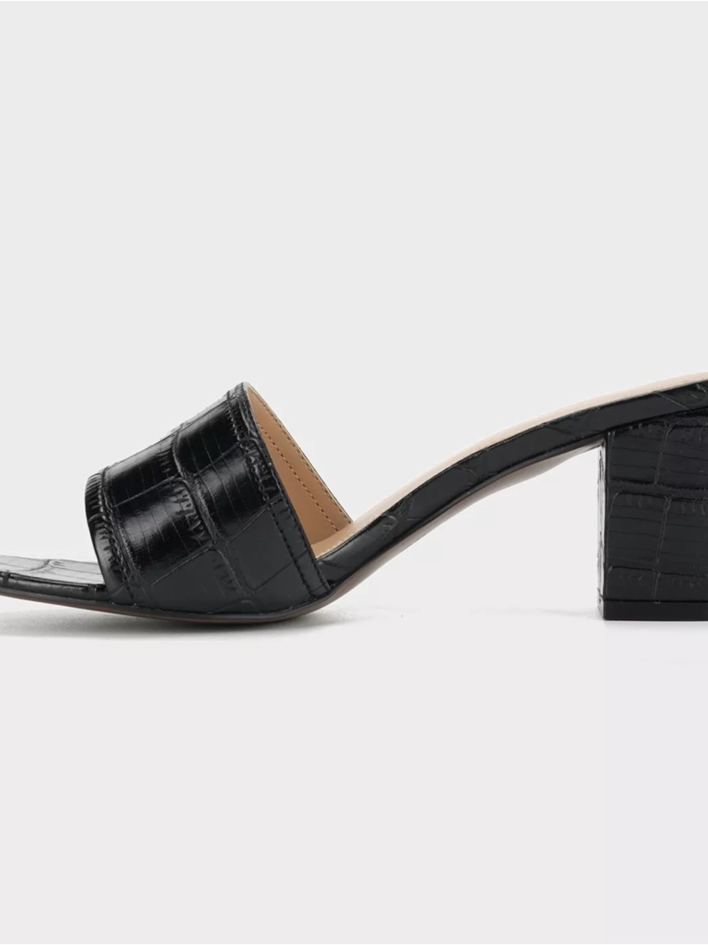 Who What Wear Black Kalyn Croc Heeled Sandal Mules